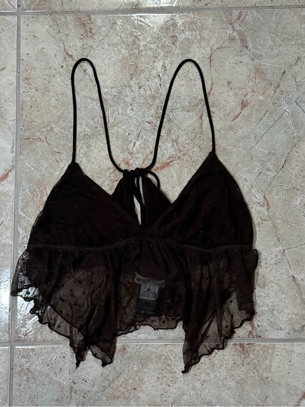 Y2K Urban Outfitters Brown Mesh Ruffle Halter Top S